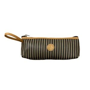 Vintage FENDI Pequin Cosmetic Make Up Long Bag Brown Striped